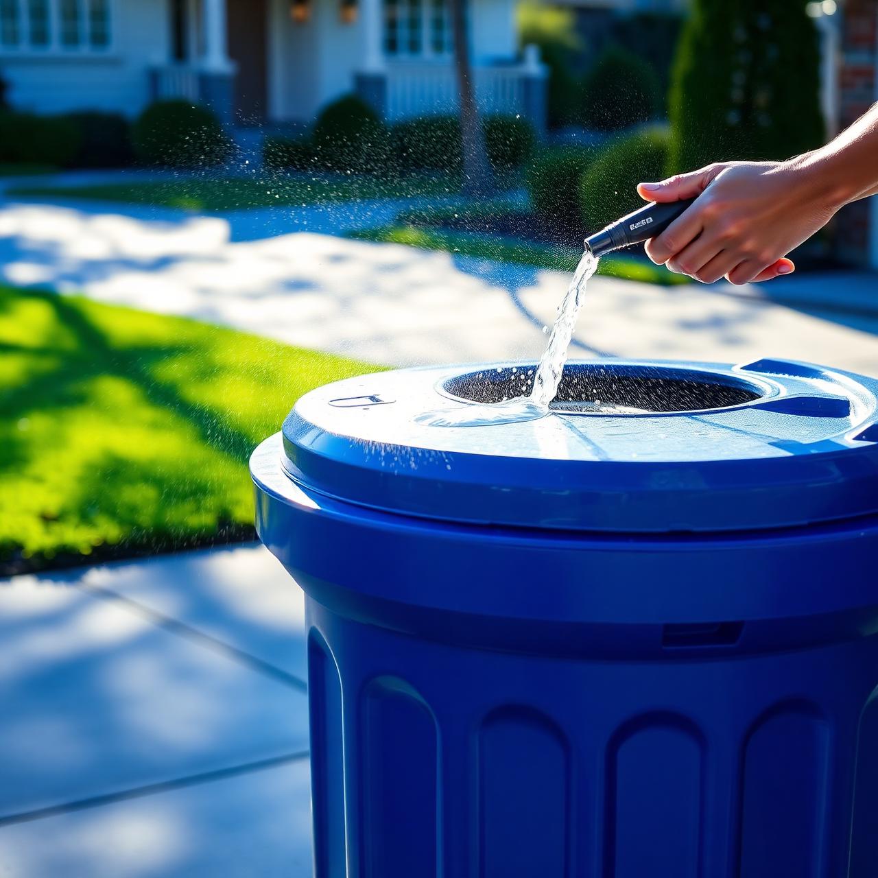 A trash bin being deep cleaned and sanitized